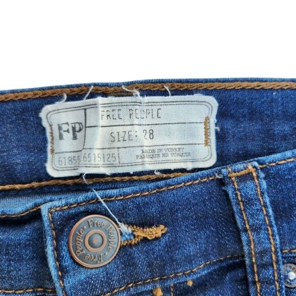 Free People Women Pants Busted Distressed High Rise Skinny Blue Jeans Size 28 - Picture 5 of 16